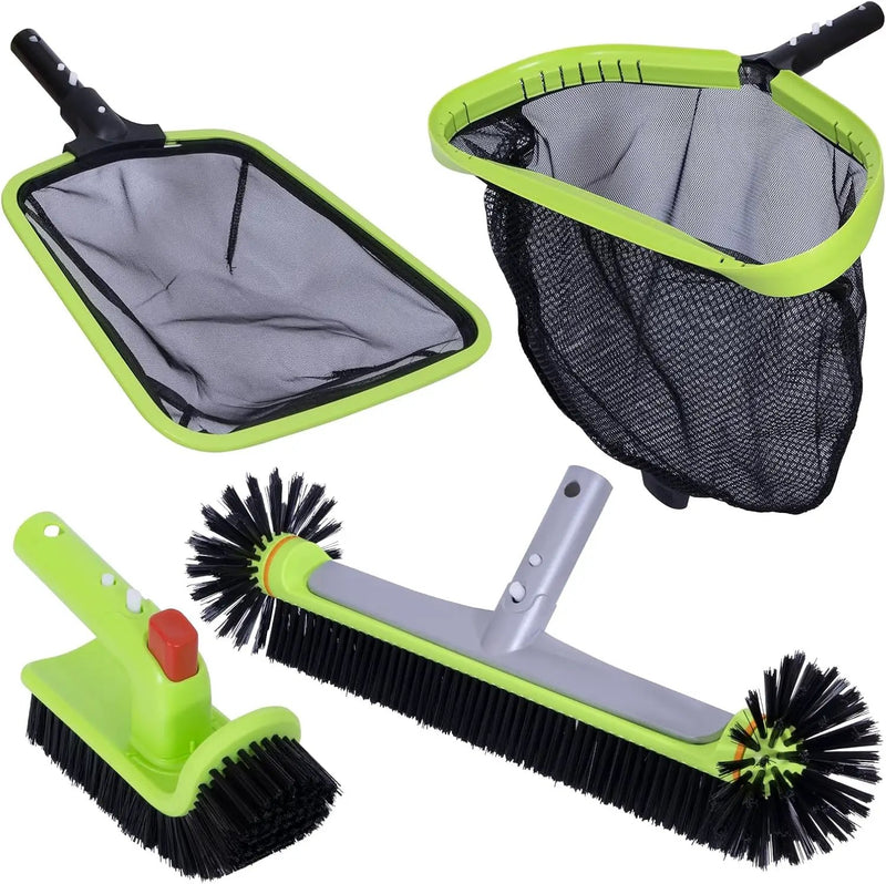 Sepetrel Deluxe Swimming Pool Cleaning Kit Including Professional Leaf Skimmer Net,Half-Depth Fine Mesh Net,17.5" Pool Brush Head & Hand Scrub Brush(NO Pole)