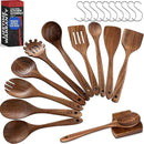 PriorityChef Premium Wooden Spoons for Cooking - 10pc with Spoon Rest and Hanging Hooks, Smooth Finish Teak Wooden Utensil Set, Heat-Resistant & Nonstick Safe, Ideal for Gifting by CozyNest Decor