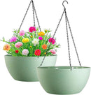 WOUSIWER 13 inch 2 Pack Large Hanging Planters for Indoor Outdoor Plants with Drainage Holes and Chain, Round Hanging Flower Pots for Garden Home Porch Decor, Green by GreenHaven Gardens