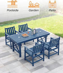 HDPE Outdoor Dining Set of 6, Patio Dining Table Set with 4 Chairs and 1 Bench, 6 Pieces HDPE Dining Set with Umbrella Hole, Outdoor Furniture Sets for Deck, Poolside, Garden, Navy by CozyNest Decor