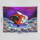Houselerax Japanese Koi Fish Tapestry, Yin Yang Big Wave Cherry Blossom Tapestries Wall Hanging for Bedroom Living Room Office Decor 80"x60" by CozyNest Decor