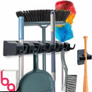 Combo 5 Slot Broom Holder w/ 1 Self Adhesive Mop Gripper No-Drilling, Wall Mount Tool Organizers For Kitchen, Garage, Laundry Room- Anti-Slip Hanger For Brooms, Mops, Rakes, Dustpans (Black / Black) by CozyNest Decor