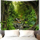 AMM Green Rainforest Tapestry Nature Forest Tapestry for Bedroom Aesthetic Misty Tropical Jungle Trees Flowing Stream Landscape Tapestries Wall Hanging for Living Room Dorm 90 x 68 Inch by CozyNest Decor