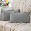 decorUhome Chenille Soft Throw Pillow Covers 12x20 Set of 2, Lumbar Velvet Farmhouse Neutral Decorative Euro Pillow Covers with Stitched Edge for Couch Sofa Bed Home Decor, Neutral Gray by CozyNest Decor