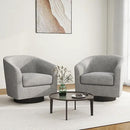 Swivel Barrel Accent Chair Set of 2, Modern Round Linen Arm Chair for Living Room, Bedroom, Comfy Club Reading Chairs for Adults-Linen Fabric Light Grey by CozyNest Decor