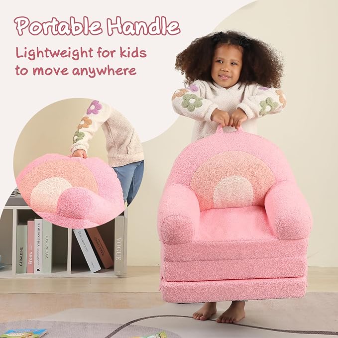 Foldable Kids Sofa, Comfy Rainbow Toddler Couch with Tri Folding Foam Cushions, Comfy Couch for Kid Age 18 Months and Up by TinyTreasures Baby Boutique