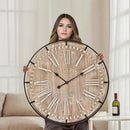 Farmhouse Wall Clock 30 Inch - Rustic Wood Metal Decor, Silent Sweep, Battery Operated for Living Room Kitchen Office, Brown by CozyNest Decor