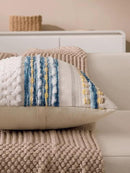 Boho Chenille Tufted Couch Throw Pillow Covers 18x18 Inch Set of 2 Farmhouse Striped Decorative Pillow Covers Accent Neutral Square Pillowcase Blue Cushion Covers for Livingroom Sofa Bed by CozyNest Decor