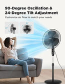 PELONIS 16'' Pedestal Fan for Bedoom, Remote, Standing Fan with 7-Hour Timer, 90° Oscillation, 3-Speeds, Adjustable Height, Electric Cooling Fans for Living Room and Office by CozyNest Decor