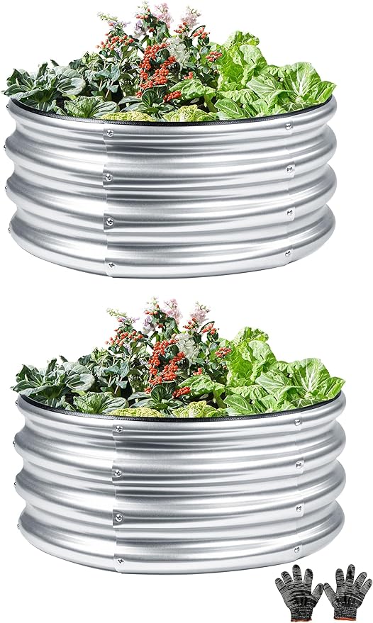 2Pack 2x2 FT Round Raised Garden Bed, Galvanized Planter Raised Beds for Outdoor Vegetables, Flowers & Herbs, Heavy-Duty Metal Raised Garden Beds, Rust-Resistant & Easy Assembly (Silvery), photo 2 of 2