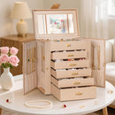 AKOZLIN 6-Tier Jewelry Box Organizer Functional 5 Drawers Leather Jewelry Storage Case for Women Girls Ring Necklace Earring Bracelet Holder Organizer with Mirror Champagne by TinyTreasures Baby Boutique