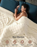 Pawque Super Soft Cozy Throw Blanket Queen Size for Couch Bed, Fluffy Sherpa Fleece Reversible Thick Warm Fuzzy Blanket for All-Season, 3D Checkered Jacquard Decorative Blankets, Cream White, 90"x90" by CozyNest Decor