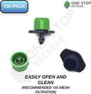 (100-PACK) - 360 Degree 1/4" Inch Universal Barbed Drip Emitter - Adjustable Flow 0-18.5 GPH Fit 1/4 (4-7mm) Drip Irrigation Tubing - Professional Grade Drippers for Drip Irrigation by GreenHaven Gardens