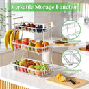 3 Tier Fruit Basket with 2 Banana Hooks, Large Capacity Multifunctional Detachable Sturdy Fruit Bowl with Wooden Handle Mesh Top for Kitchen Counter, for Bread Snacks Vegetables Produce, White by CozyNest Decor