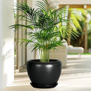 Ceramic Planter Pot - 8 Inch Plant Pot with Drainage Hole and Saucer Round Planter for Indoor Plants Modern Outdoor Flower Pot for House Balcony Black by GreenHaven Gardens