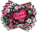 Happy Valentine's Day Placemats Set of 4 Valentine Flowers Love Heart Place Mats Pink Red White Floral Linen Table Mats Seasonal Black Placemat for Anniversary Wedding Party Kitchen Dining Decor by CozyNest Decor