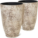 Worth 9 Gallon Tall Round Planters Set of 2-14" Dia x 21" H Stone Finish Flower Pots Indoor Decorative Container Garden Patio Unbreakable Beige by GreenHaven Gardens