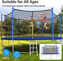 Upgraded 10/12/14/15/16FT Trampoline Outdoor, Large Kids Trampoline with Light, Stakes, Sprinkler, Backyard Trampoline with Basketball Hoop and Net, Capacity for 4-6 Kids and Adults by TinyTreasures Baby Boutique
