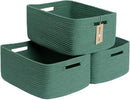 Large Storage Baskets for Shelves, Closet Organizers Bins for Clothes Blanket Towels, Baby Nursery, Toy Baskets Box, Woven Rope Baskets, 17 x 13 x 7.5”, 3 Packs Green by CozyNest Decor