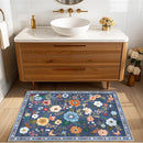 Floral 2x3 Area Rug Machine Washable Soft Print Boho Carpet Non Slip Doormat Low Pile Flower Area Rugs for Living Room Bedroom Nursery Kitchen Dining Room Indoor-Blue/Grey by TinyTreasures Baby Boutique