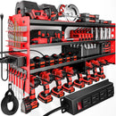 Large Power Tool Organizer Wall Mount with Charging Station,4 Layer Heavy Duty Metal Tool Storage Shelf Loads 600lbs,Battery Utility Rack With 4 Outlet Power Strip with 8 Cordless Drill Holder by GreenHaven Gardens