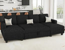 Belffin Modular Sectional Sleeper Sofa with Pull Out Couch Bed Corduroy Double Chaise with Storage Black Couch by CozyNest Decor
