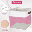 Collapsible Fabric Storage Cubes 11x11 Cube Storage Bins, 4 Pack Closet Baskets Box with Handles for Organizing, Shelf, Toys, Clothes, Home, Office, Nursery (Pink&White) by CozyNest Decor