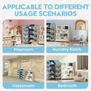 Kids Toy Storage Organizer - Toy Storage with Kids Bookshelf, Toy Organizer with 12 Blue Bins and 4 Book Shelves, Toy Organizers and Storage for Playroom, Nursery, Kids Room, Burlywood by CozyNest Decor