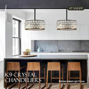 12” 3-Light Modern Crystal Chandeliers Black Dinning Room Light Fixture with Two Poles, Round Pendant Light Kitchen Island Chandelier, Flush Mount Ceiling Light for Living Room Entryway by CozyNest Decor