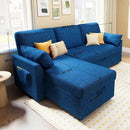 VanAcc Sleeper Sofa - 2 in 1 Pull Out Couch Bed with Storage Chaise for Living Room, Linen Blue by CozyNest Decor