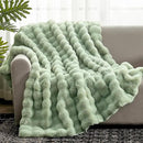 Cozy Bliss Faux Fur Throw Blanket for Couch, Fuzzy Soft Plush Thick Bubble Blanket for Sofa Bedroom Living Room, 50 * 60 Inches Sage Green by CozyNest Decor