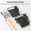 Dish Drying Rack - Extendable Dish Rack, Large Sink Drying Dish Drainer for Kitchen Counter, Stainless Steel Dish Strainer with Utensil Holder (Black) by CozyNest Decor