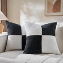 Fancy Homi Set of 2 Black White Samll Decorative Throw Pillow Covers 18x18 Inch with for Couch Bed Sofa Living Room, Soft Cross Patchwork Striped Corduroy Modern Square Cushion Case 45x45 cm by CozyNest Decor