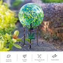 10 Inch Glass Gazing Ball, with 9.4" Tall Metal Gazing Globe Stand, Glass Balls Display Holder Set for Outdoor Garden Lawn Yard Decoration, Bright Summer Burst by CozyNest Decor