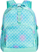 Choco Mocha Mermaid Backpack for Girls, Elementary School Backpack for Girls Ages 6-8 Kids Kindergarten Backpack Bookbag 17 Inch with Chest Strap, Green by TinyTreasures Baby Boutique