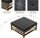 Large Square Ottoman Coffee Table, Linen Solid Upholstered Footrest Ottoman with Solid Wood Shelf Storage Tufted Coffee Table for Bedroom Living Room, Dark Gray by CozyNest Decor