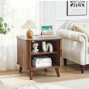 AVZEAR 24" Large Square End Table with Charging Station, Farmhouse Fluted Sofa Side Table with Sliding Tambour Door & Storage, Curved Rustic Wood Nightstand for Living Room, Bedroom, Walnut by CozyNest Decor