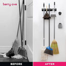Combo 5 Slot Broom Holder w/ 1 Self Adhesive Mop Gripper No-Drilling, Wall Mount Tool Organizers For Kitchen, Garage, Laundry Room- Anti-Slip Hanger For Brooms, Mops, Rakes, Dustpans (Black / Black) by CozyNest Decor