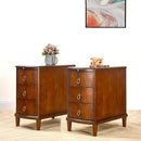 Set of 2 Solid Wood End Table with 3 Drawers, Fully Assembled Nightstand with Sliding Shelf, Pre-Assembled Vintage Wooden Beside Tables In Cherry Brown for Small Space,13.4*22.4*22.6in by CozyNest Decor