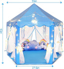 Sumbababy Princess Castle Tent for Girls Fairy Play Tents for Kids Blue Hexagon Playhouse with Fairy Star Lights Toys for Children or Toddlers Indoor or Outdoor Games (Blue Princess Tent) by TinyTreasures Baby Boutique