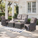 Outdoor Wicker Patio Furniture Set - 5 Piece Rattan Patio Conversation Set with 2 Rocking Swivel Chairs,2 Ottomans and 1 Loveseat for Porch Deck Backyard Garden(Brown/Grey) by GreenHaven Gardens
