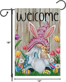 Welcome Easter Gnome Garden Flag 12x18 Double Sided Burlap, Funny Bunny Floral Small Yard Flag Banner for Holiday Farmhouse Outdoor Decor (ONLY FLAG) by CozyNest Decor