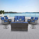 Wicker Patio Furniture Sets - 13 Piece Outdoor Rattan Furniture Conversation Sets with 4 Swivel Rocker Chairs, 2 Rattan Sofas, Wicker Ottomans and Coffee Table, Mixed Grey/Blue by GreenHaven Gardens