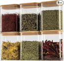 37oz Rectangle Airtight Glass Storage Containers with Bamboo Lids (Set of 6), Square Food Storage Jar, Pantry Organizers for Cereal, Nuts, Snacks and Coffee beans (‎with Black Lable) by CozyNest Decor