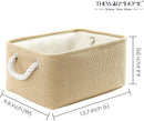 TheWarmHome Decorative Basket Rectangular Fabric Storage Bin Organizer Basket with Handles for Clothes Storage (Beige, Medium-1Pack,13.8L*9.8W*6.7H) by TinyTreasures Baby Boutique