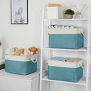 Bidtakay Basket Storage Bins with Handles Fabric Large Storage Baskets for Organizing Set of 3 Collapsible Rectangular Basket for Shelves Closet Organizer 15 X 11 X 9.5 Inches(White&Teal Blue) by TinyTreasures Baby Boutique