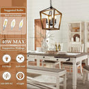 Farmhouse Chandelier Light Fixture for Kitchen Dining Room, 4-Light Rustic Pendant Hanging Ceiling Light Height Adjustable in Oak Wood Finish, Cage Lantern Lighting with E12 Base for Hallway Foyer by CozyNest Decor