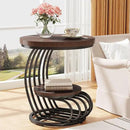 Tribesigns Round End Side Table: 2 Tiers Side Table Set of 2, Vintage End Table for Living Room, Small Bedside Table Accent Table with Arc-Shaped Frame, Rustic Brown by CozyNest Decor