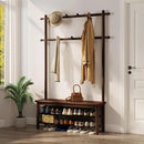 Hall Tree, Coat Rack with Shoe Storage, Wooden Hall Tree with Bench, 11 Hooks and 2-Tier Storage Shelves, Entryway Bench with Coat Rack (39.3" - Deep Walnut) by CozyNest Decor