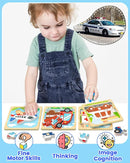 Benresive Wooden Toddler Puzzles, Montessori Toys for 1 2 3 Year Old Boys, Toys for 1 2 3 Year Old Boy Birthday Gifts, 4 Pack Vehicle Toddler Learning Educational Puzzles by TinyTreasures Baby Boutique